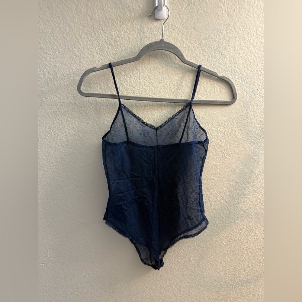 Jordache Lace Lingerie Navy Blue Bodysuit Y2K Baddie Bratzcore Sheer Size S VNTG